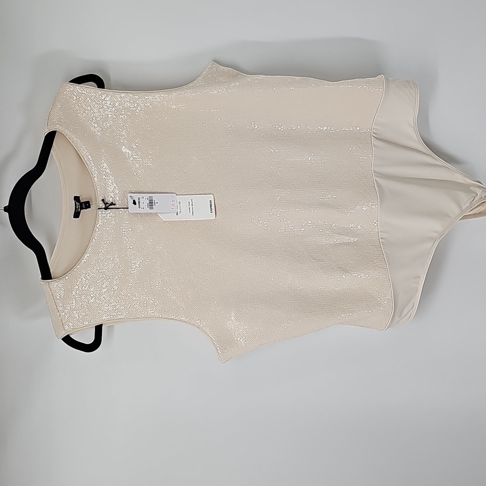 Express‎ Elevated Cream Sequin Sleeveless Crew Ne… - image 8